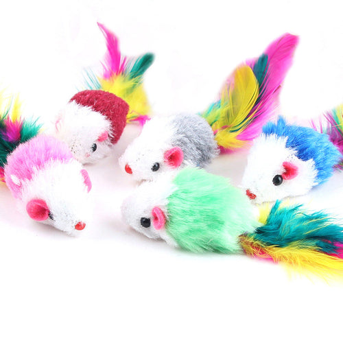 (10 Piece Set) Soft Fleece Feather Tail Toy Mouse
