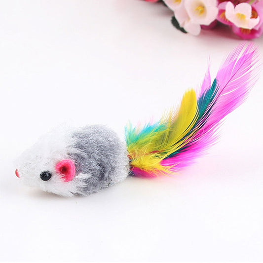 (10 Piece Set) Soft Fleece Feather Tail Toy Mouse