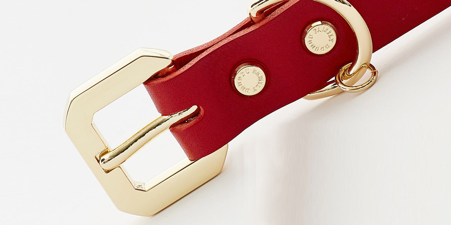 Vegetable Tanned Red Leather/Gold Collar