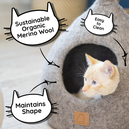 Deluxe Hand-crafted Felt Cave Hideout for Cats (Stone Gray)