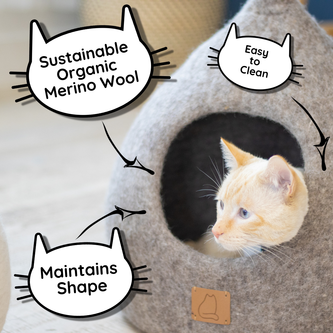 Premium Felt Cat Bed Cave (Sky Blue) - Felted Wool Hideout for Cats