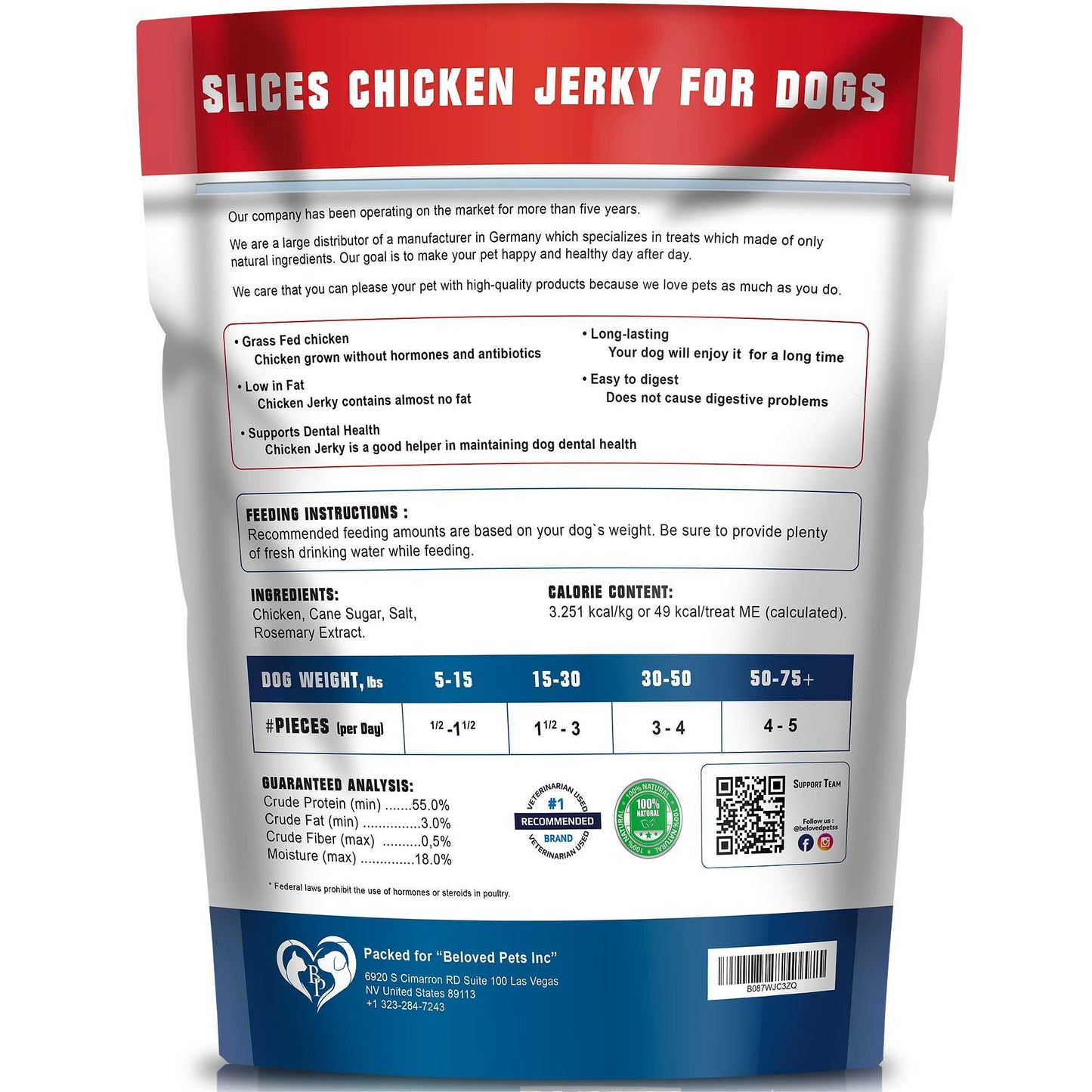 Chicken Jerky Dog Treats 1.5 Lb - 100% Natural & Grain Free