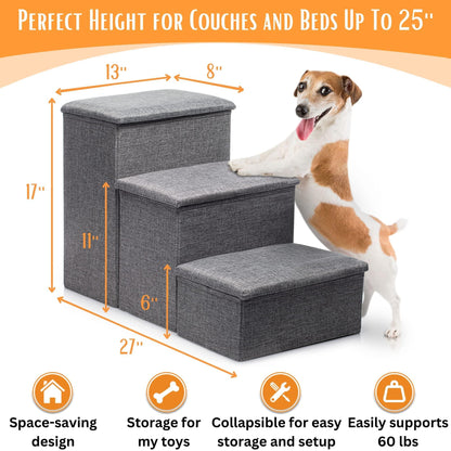 Foldable Pet Stairs with Storage – Ideal for High Beds and Couches