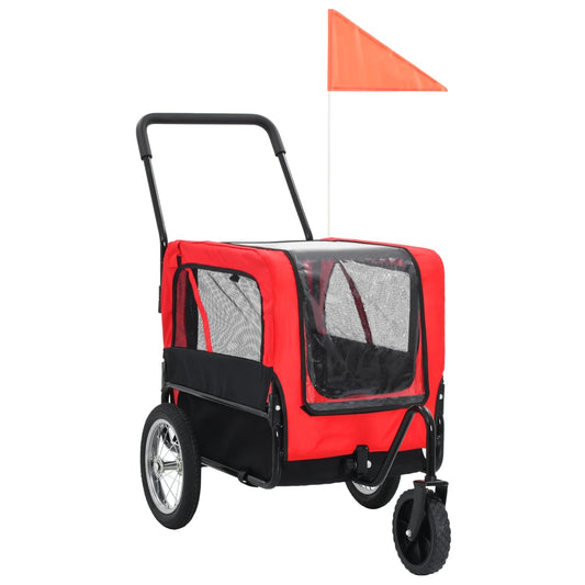 (2-in-1) Bike Trailer & Jogging Stroller (Red & Black) for Pets