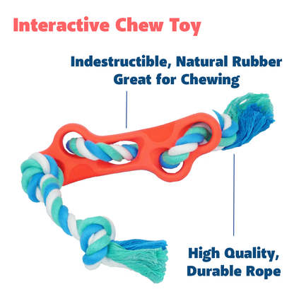 Rubber Bone Dog Chew Toy with Tug Rope - Great for Active Dogs