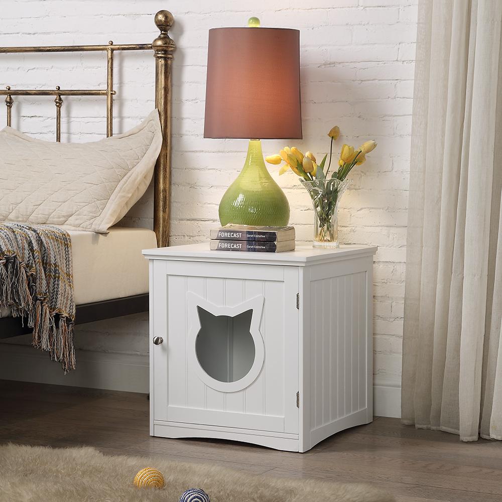 Cat House Side Table, Nightstand Box Enclosure (Gray)