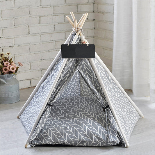 Portable Linen Pet Teepee (Cushion Included)