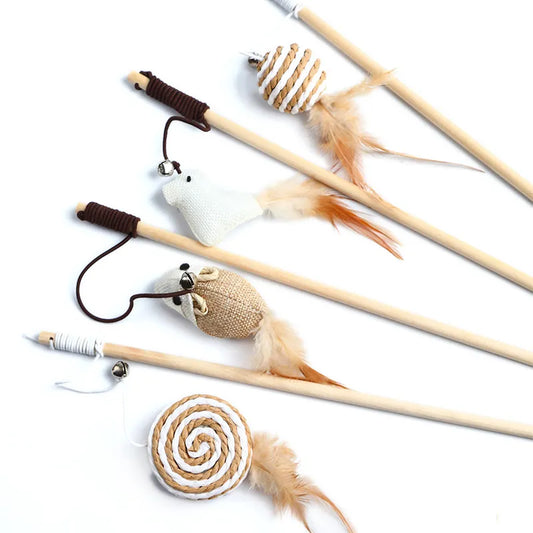 Feather Wooden Wand Teaser for Cats & Kittens