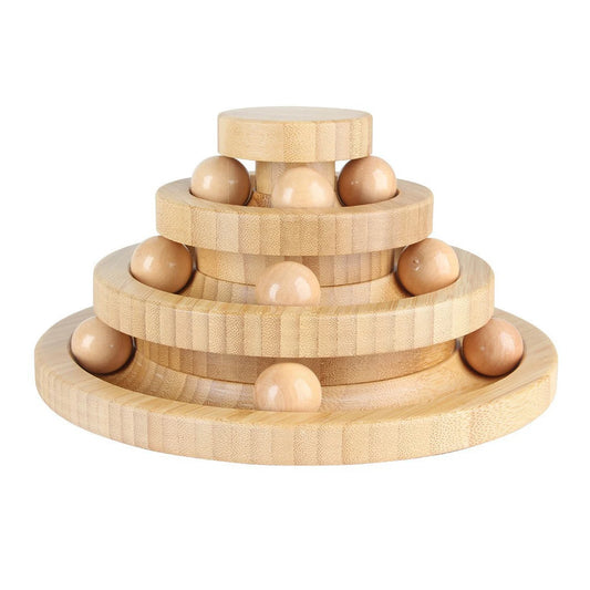 Luxury Triple-Tier Wooden Pet Cat Toy Ball Tower