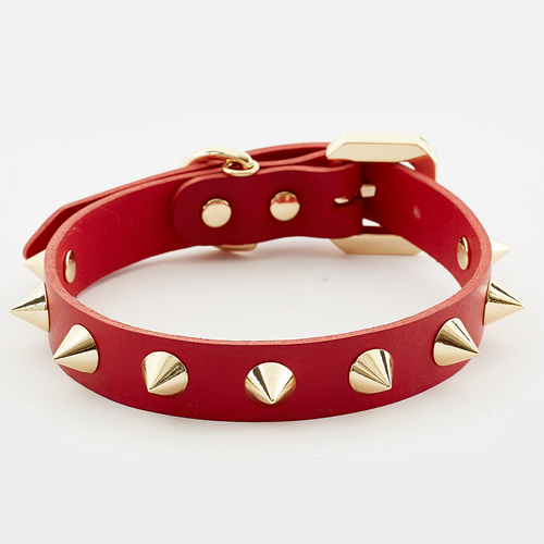 Vegetable Tanned Red Leather/Gold Collar