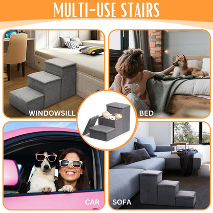 Foldable Pet Stairs with Storage – Ideal for High Beds and Couches