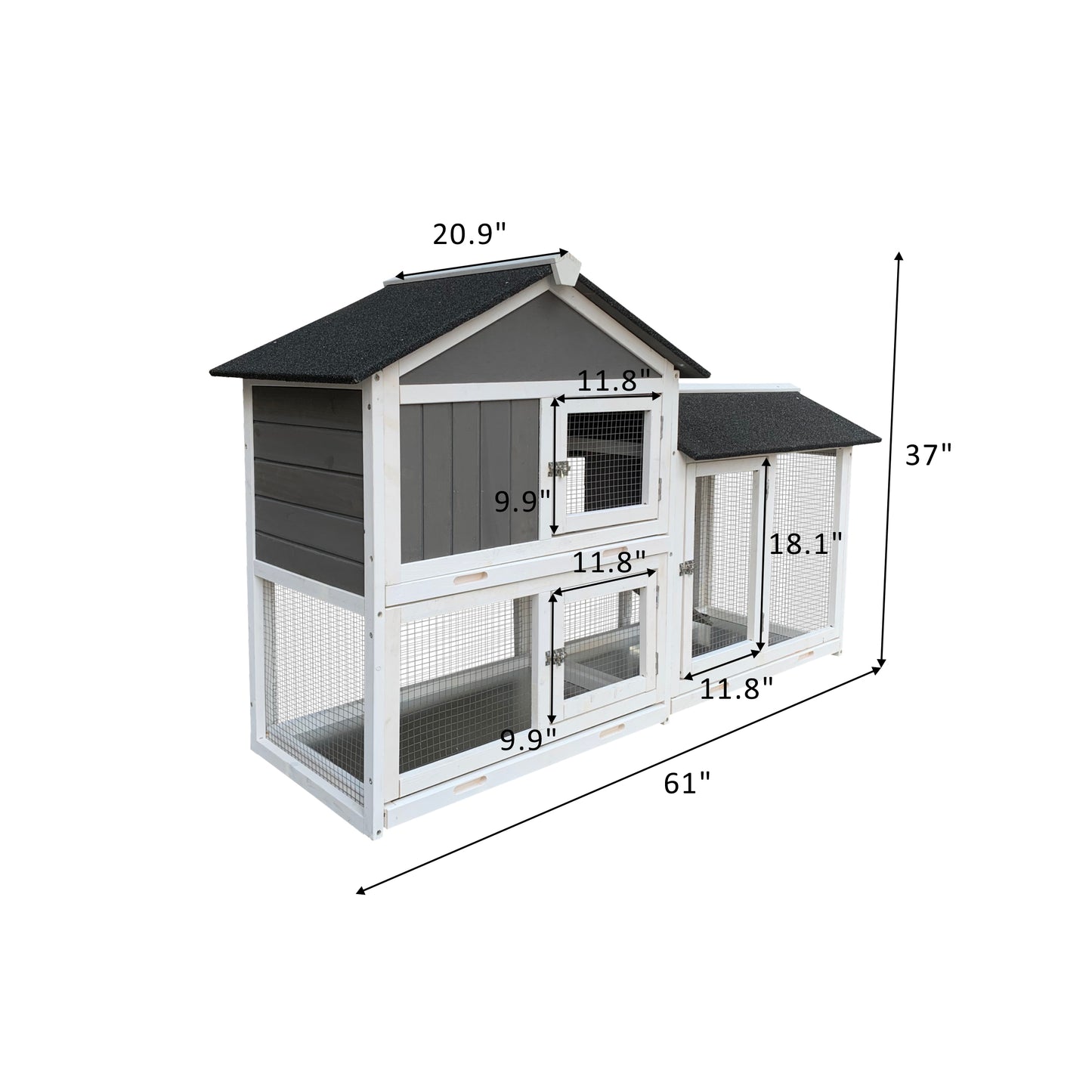 Removable Tray Ramp Wooden Outdoor Hutch Cage