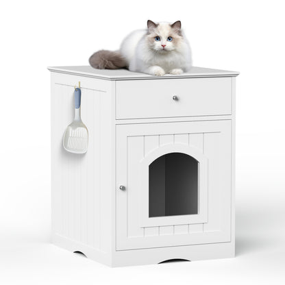 Wooden Cat Enclosure with Drawer, Side Table