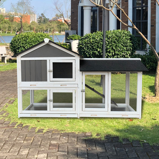 Removable Tray Ramp Wooden Outdoor Hutch Cage