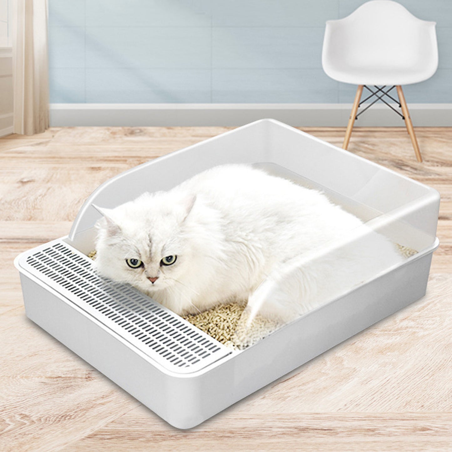 Spacious 20-Inch Open Cat Litter Box with Snap-On Litter Guard