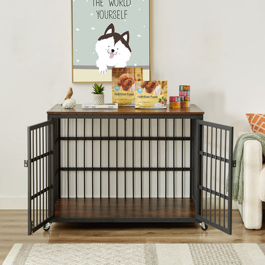 Rustic Brown Iron-Frame Dog Crate (43.3''W x 29.9''D x 33.5''H)