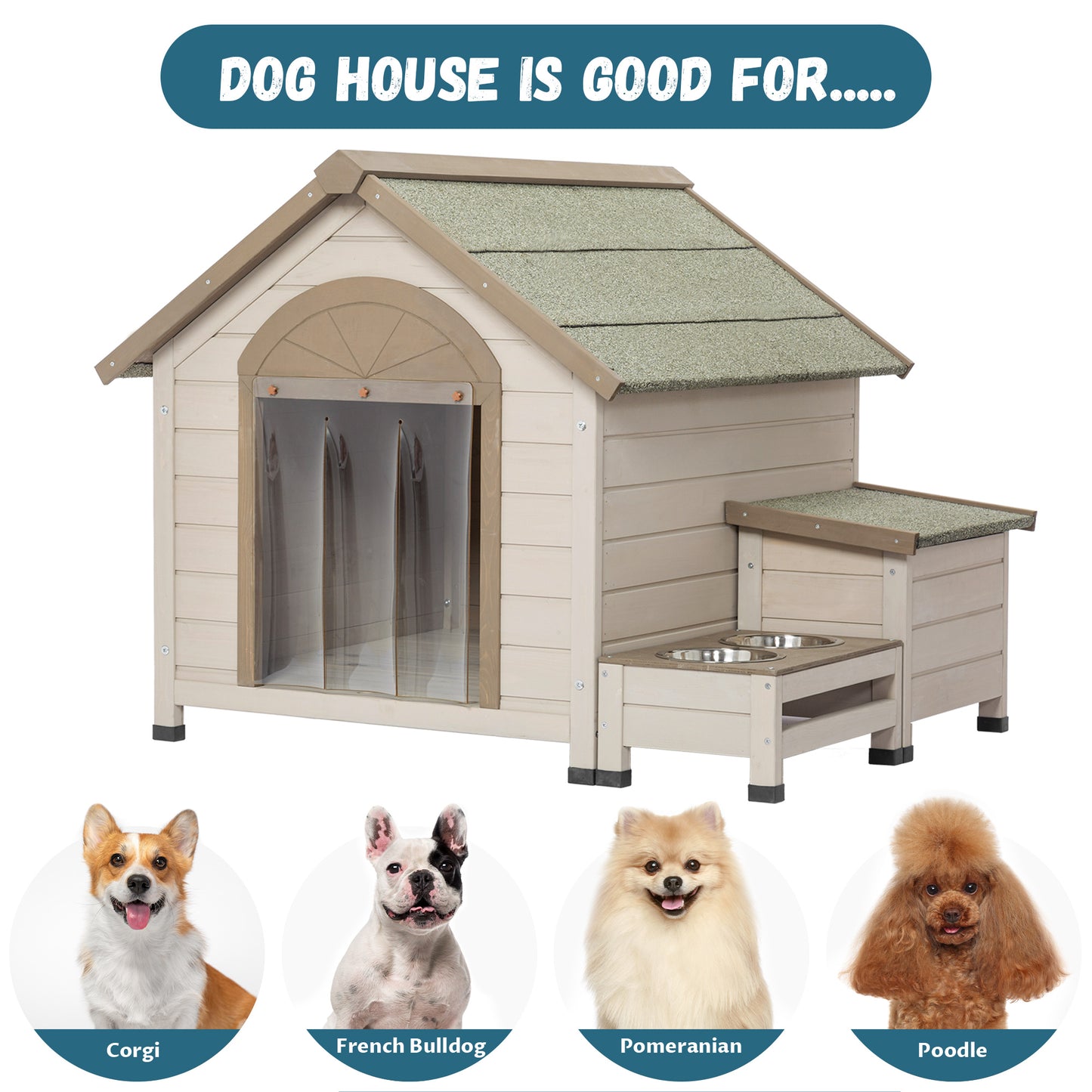 Outdoor Fir Wood Small/Medium Size Dog House Set