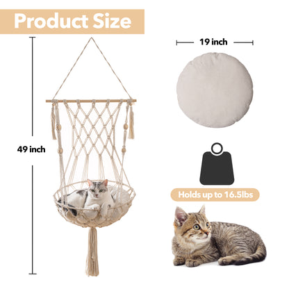 Macrame Cat Hammock, Hanging Cat Bed