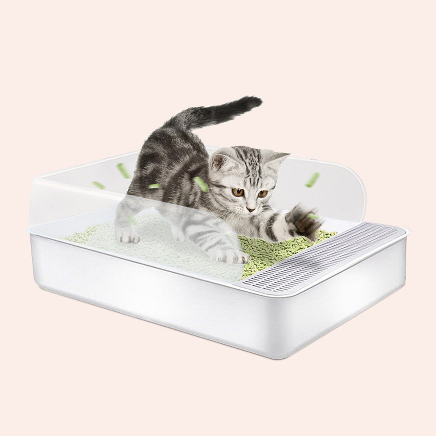 Spacious 20-Inch Open Cat Litter Box with Snap-On Litter Guard