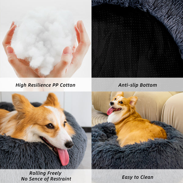Ultimate Comfort Plush Donut Bed: Washable Anti-Anxiety Fluffy Pet Bed