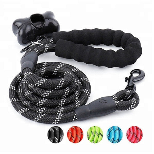 Padded-Handle Heavy Duty Dog Leash w/ Bag Pouch | (5 Colors Available)