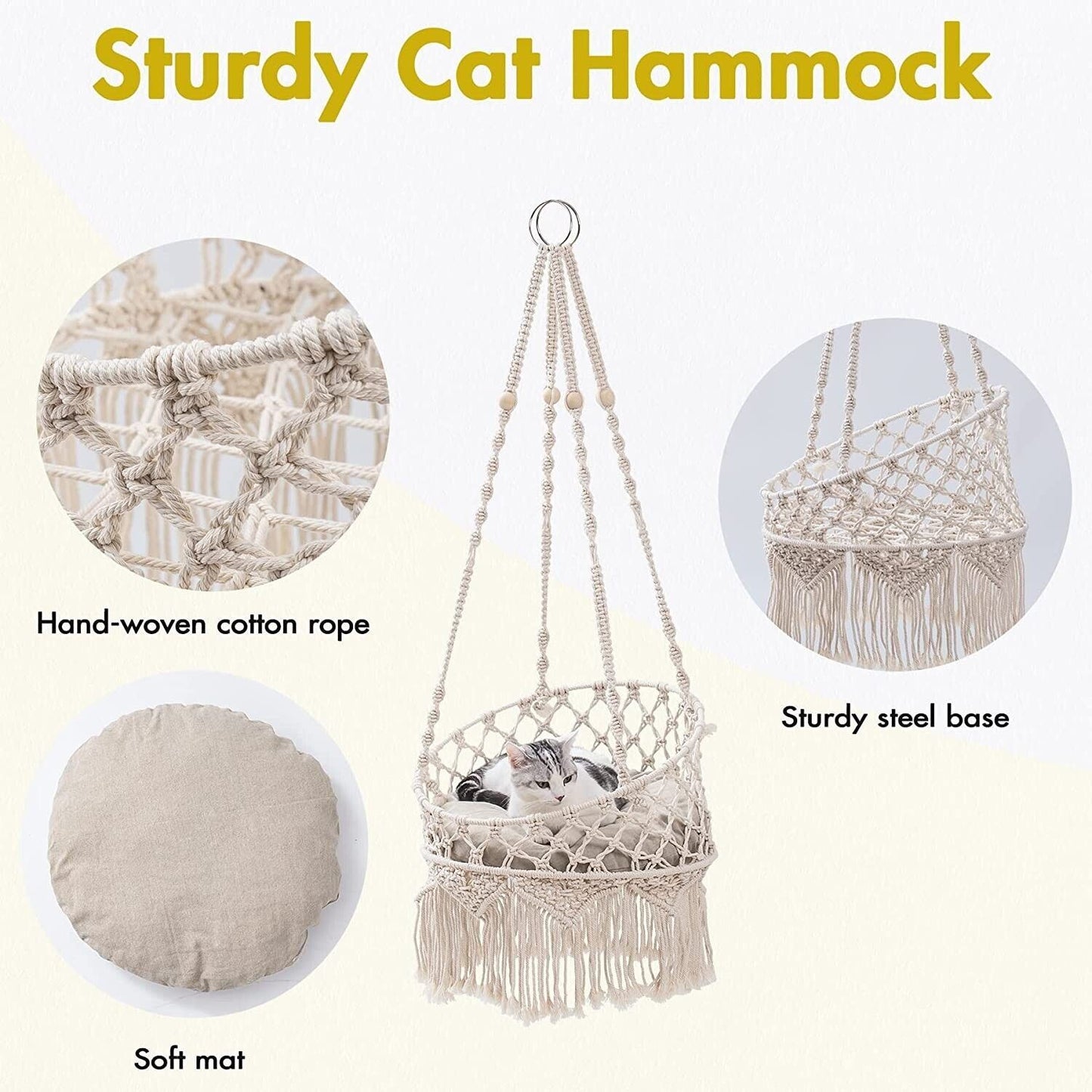 Macrame Cat Hammock Bed for Cats