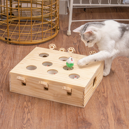 8 Holes Whack-a-Mole Wooden Cat Toy
