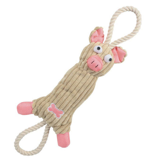PET LIFE | Rope Plush Piggy Dog Toy